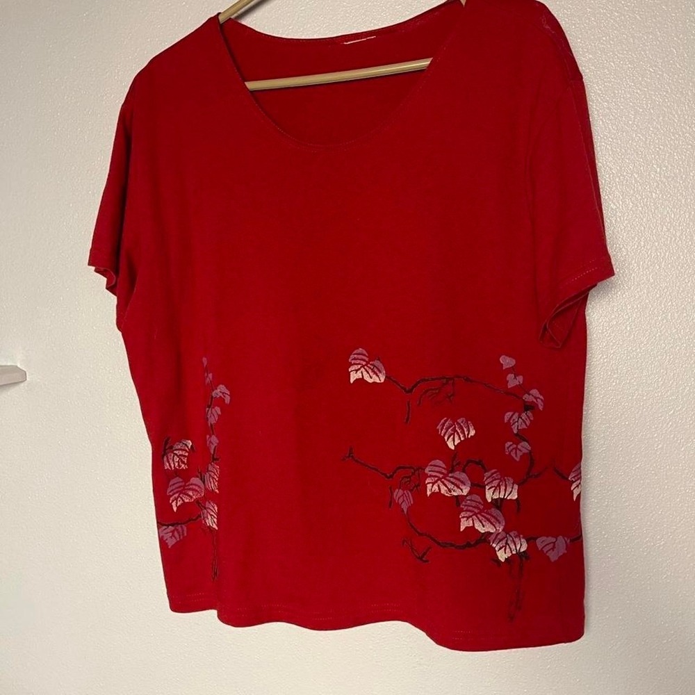 Vintage 90s Embroidered Botanical Leaf Knit Top
